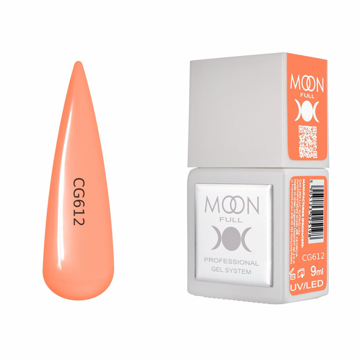 Moon Full Color Gel Polish 9 ml №CG612 – Kräftiges Korallorange, UV-Gel-Lack