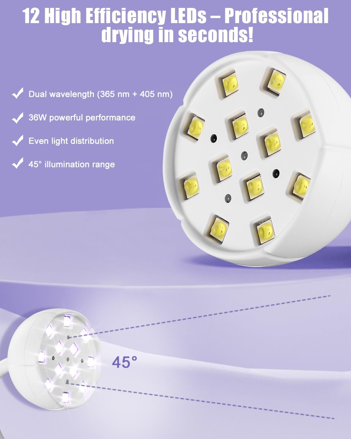 Mini UV-Nagellampe mit 12 LEDs, 3 Timer-Modi, 360° verstellbarer Arm, tragbar, wiederaufladbar