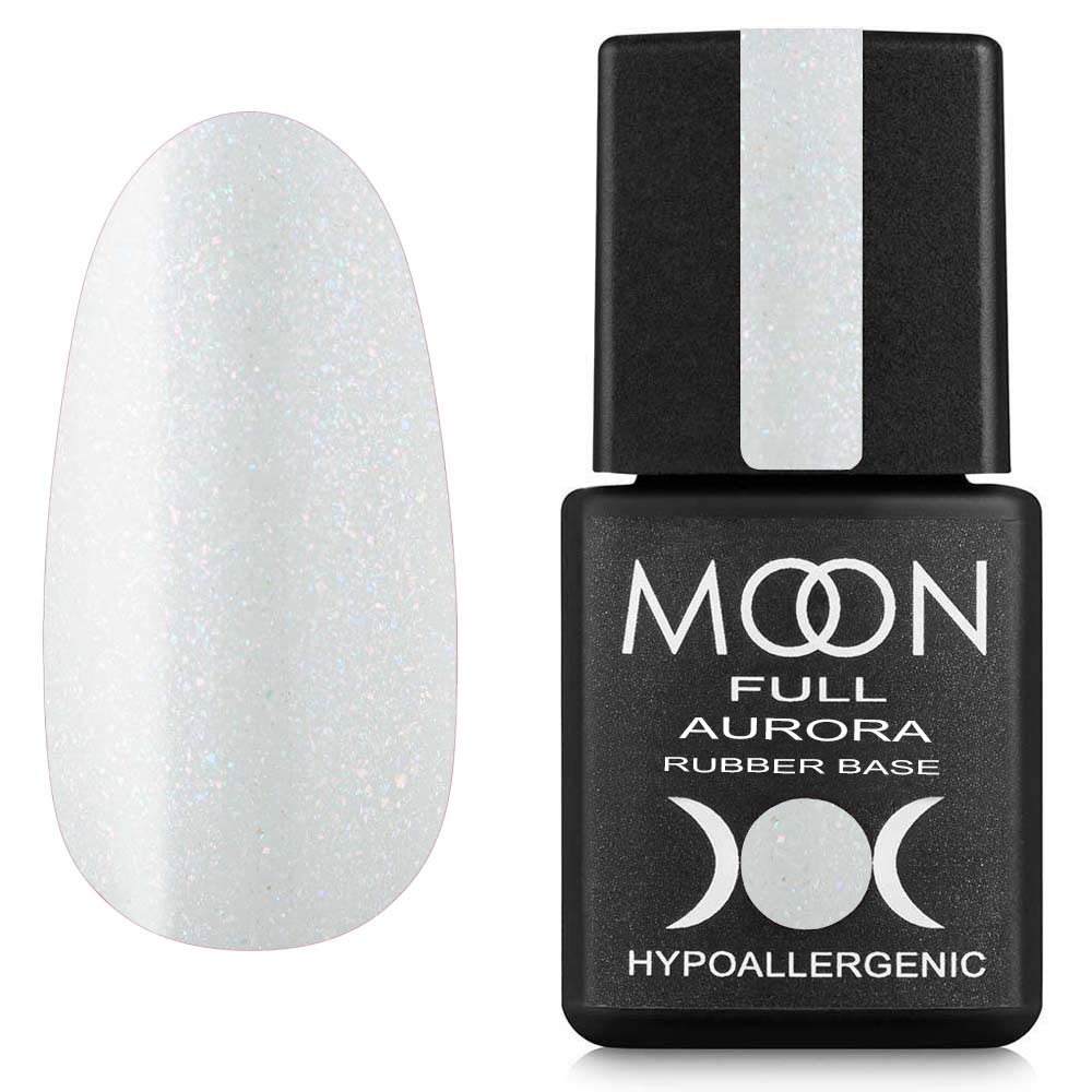 Moon Full Rubber Base AURORA №2001 – Professionelle Rubber Base in Weiß mit feinem Schimmer, 8 ml