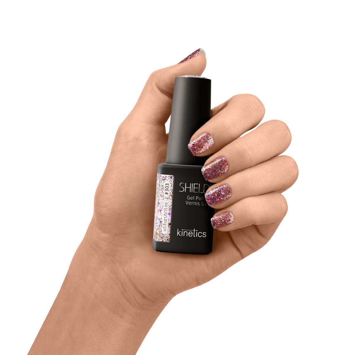 Kinetics Shield Gel Polish #303 STARDUST – Roségold-Glitzer UV-Gellack, HEMA-frei, 15ml