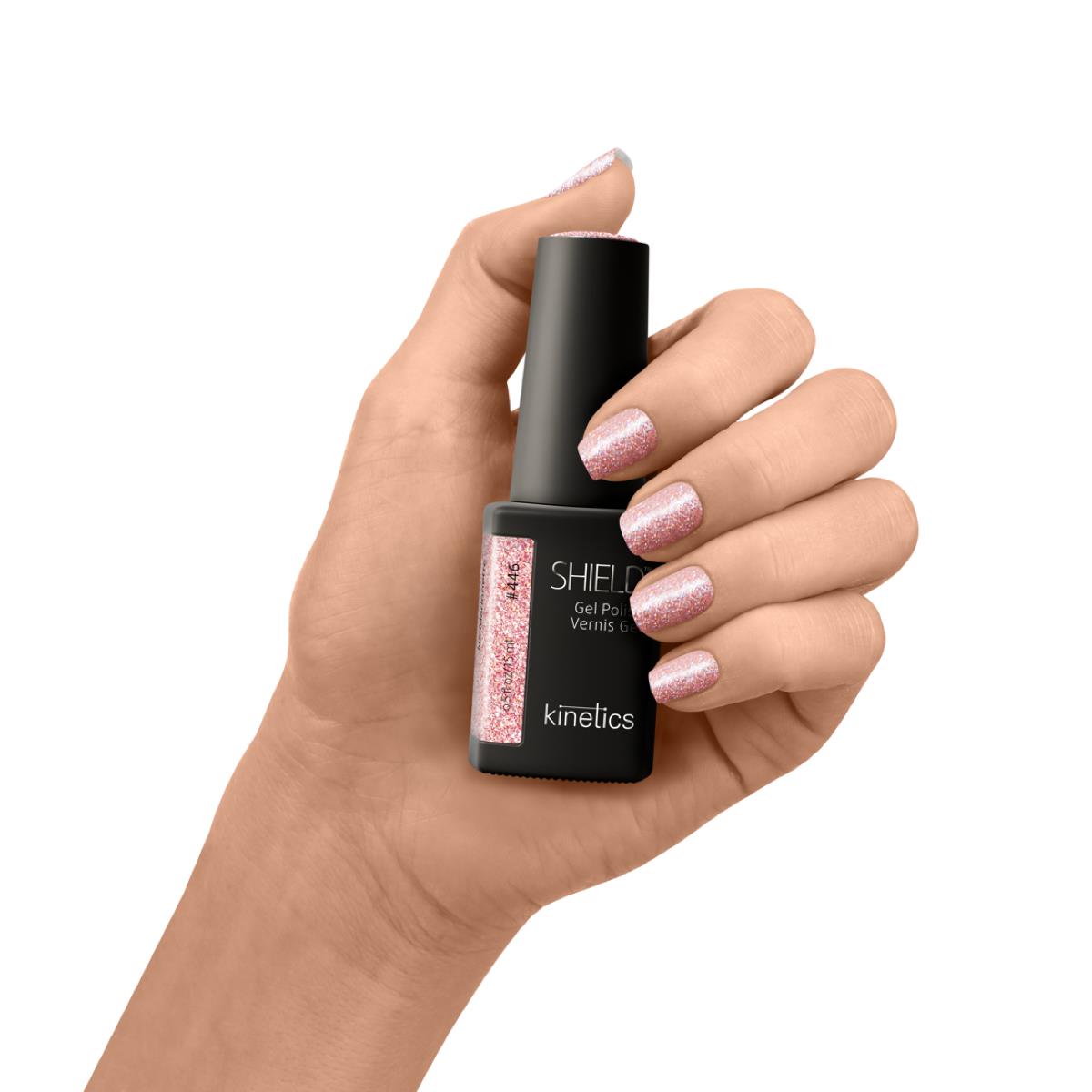 Kinetics SHIELD Gel Polish #446 NO MARIONETTE 15ml – UV Nagellack intensives Pink mit Glitzer, HEMA-frei