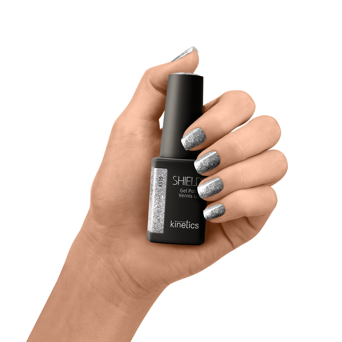 Kinetics SHIELD Gel Polish #519 INFLUENCE SPICES 15 ml – metallischer Silber-UV Nagellack mit Glitzer, HEMA-frei