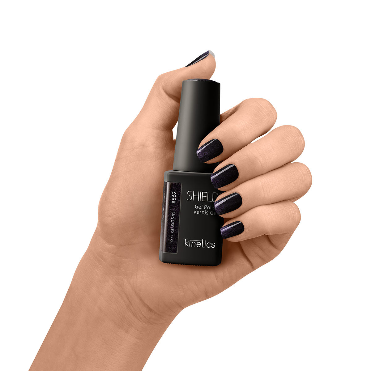 Kinetics SHIELD Gel Polish #562 DARK BOUNDARIES 15ml – UV Nagellack dunkles Lila mit Schimmer, HEMA‑frei