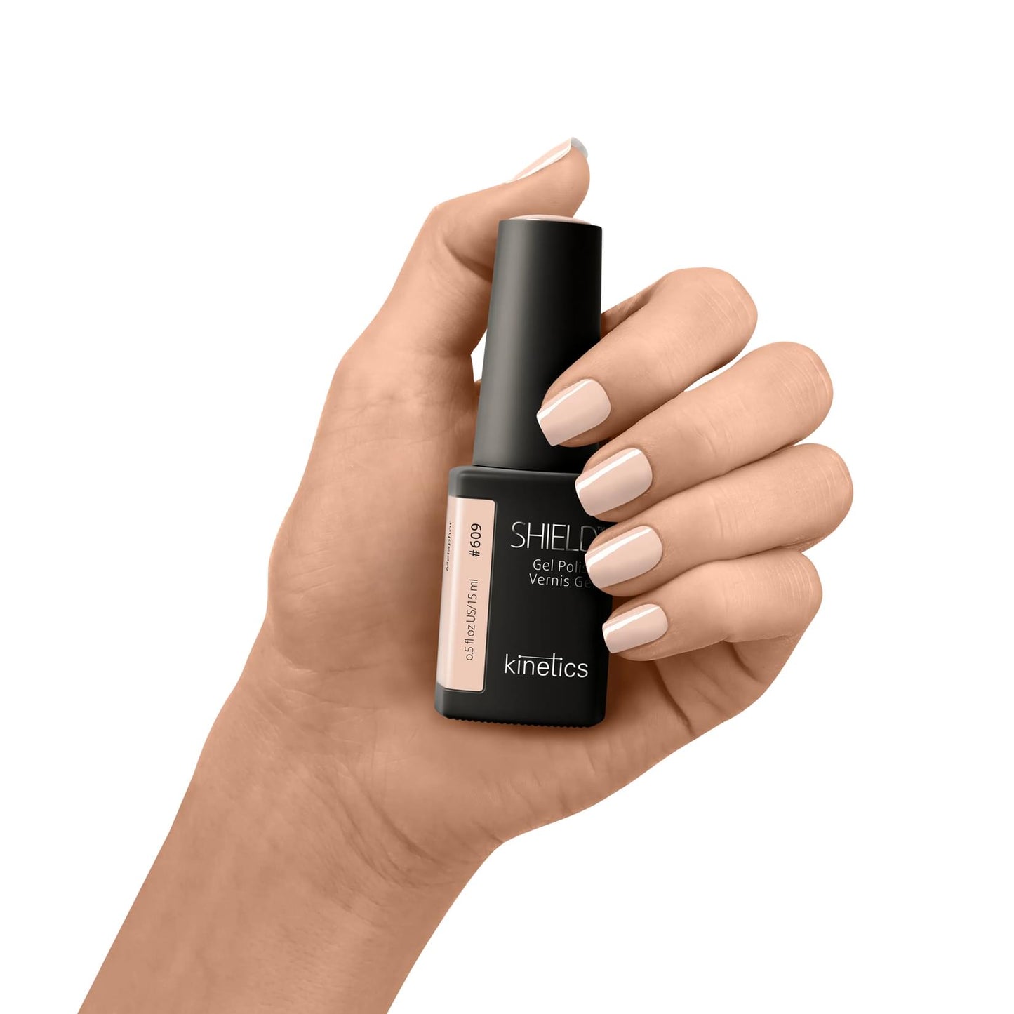 Kinetics SHIELD Gel Polish #609 HUSH 15ml – UV Nagellack in sanftem Pfirsichton, HEMA‑frei