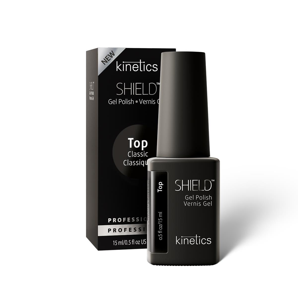 Kinetics SHIELD Classic Tack Free Top Coat ohne Schwitzschicht 15ml – Glänzender No-Wipe Top Coat für Gellack, ohne Blaustich