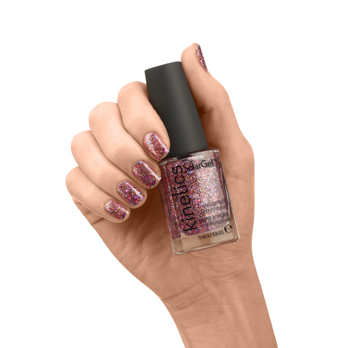 Kinetics Nail Polish SolarGel #303 STARDUST 15 мл – классический лак для ногтей в розово-золотом оттенке с блёстками