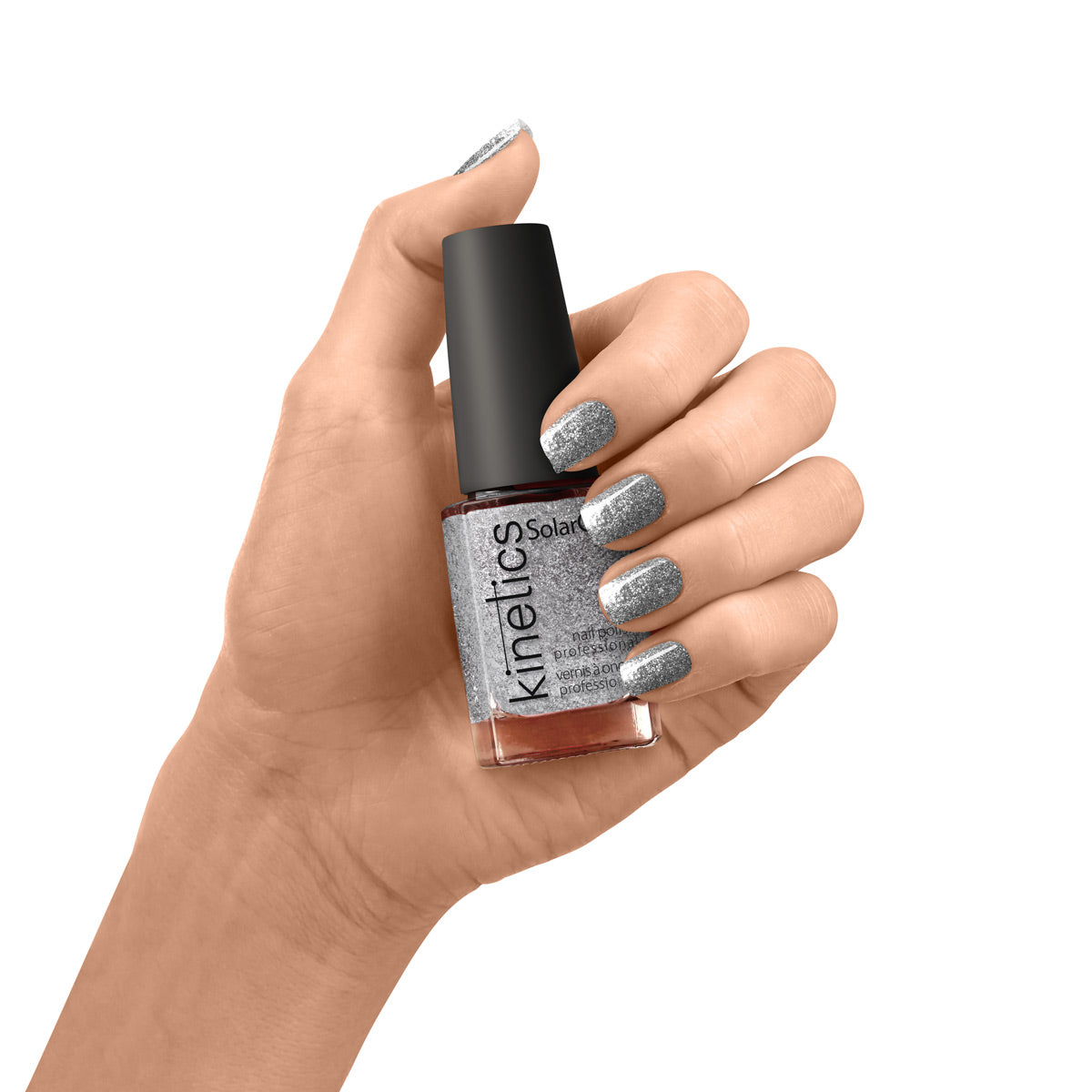Kinetics Nail Polish SolarGel #519 INFLUENCE SPICES 15 ml – metallischer Silber-Nagellack mit Glitzer