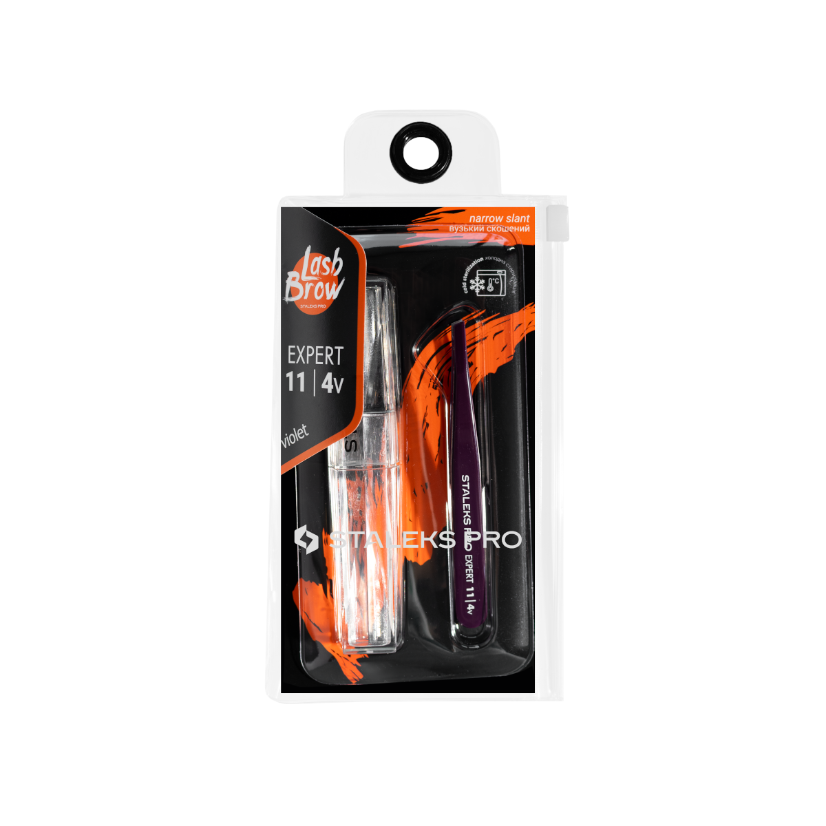 Lila Augenbrauenpinzette Staleks Pro Expert 11 Type 4v – rostfreier Stahl, schmal und abgeschrägt