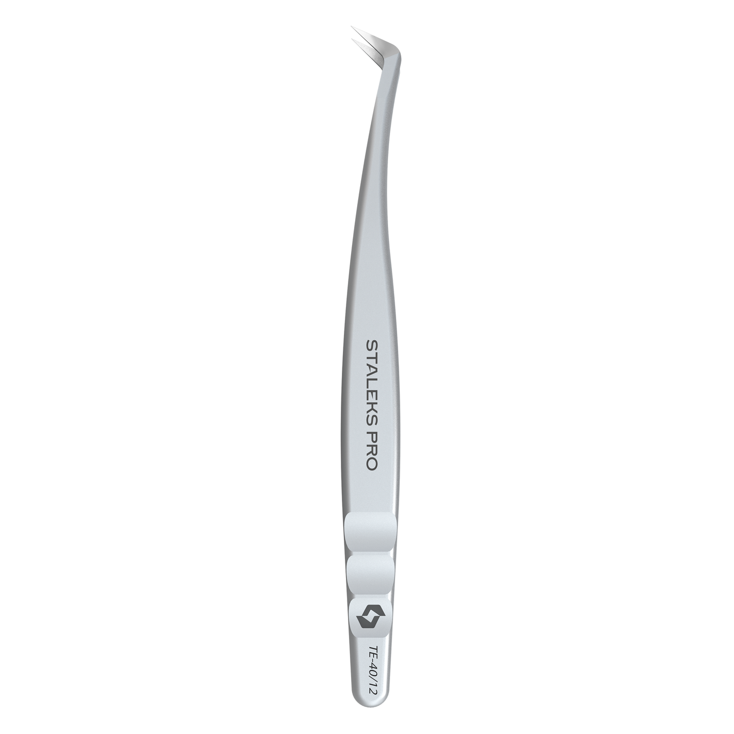 Professionelle Wimpernpinzette STALEKS PRO EXPERT 40 Typ 12 – gebogene „Boot“ 65° Pinzette aus AISI 420 Edelstahl für Volume‑Extensions