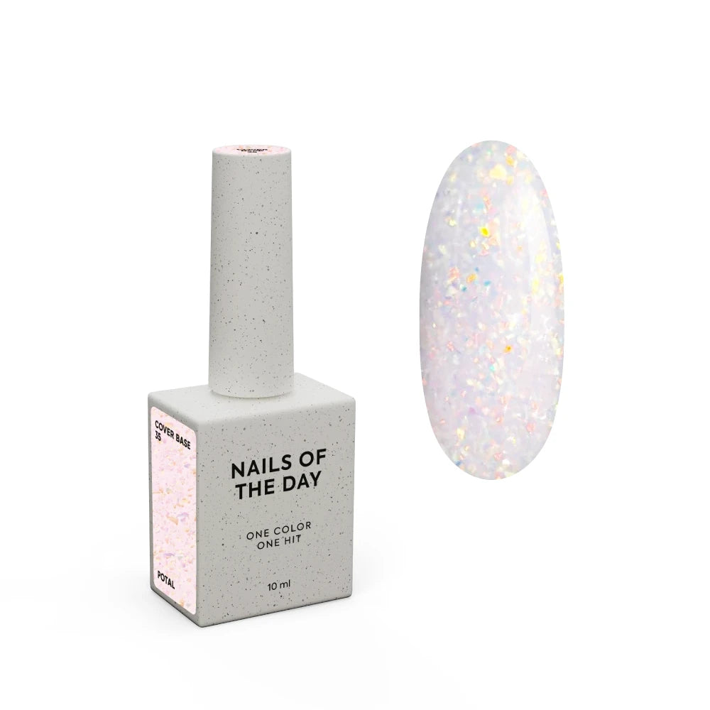 NAILSOFTHEDAY Cover Base 35 Potal – zartrosa Base mit holografischem Blattgold, 10 ml