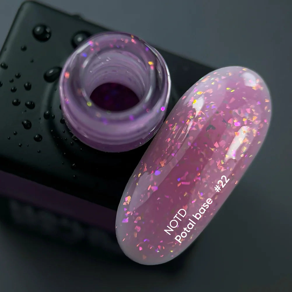 NAILSOFTHEDAY Potal Base 22 – rosa-lila Basis mit holografischem, stilvollem Potal, 10ml