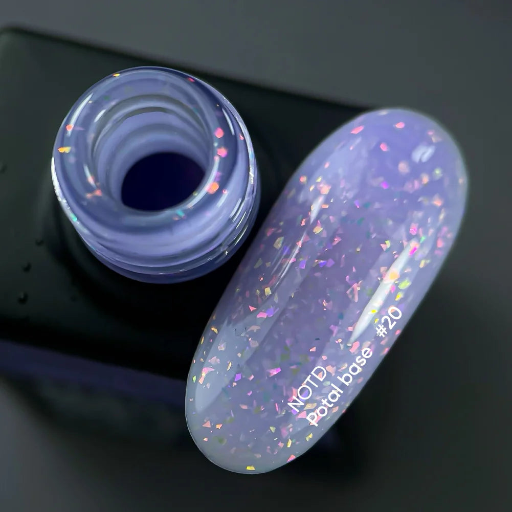 NAILSOFTHEDAY Potal Base 20 - нежно-лиловая база с голографик стильной поталью, 10мл