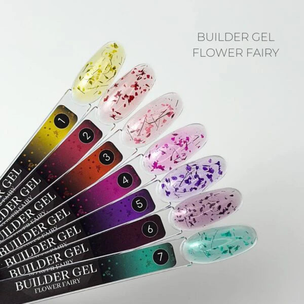 Crystal Professional Builder Gel Flower Fairy №3 15 ml – Halbtransparentes korallenrotes Vitrage Aufbaugel mit Trockenblumen