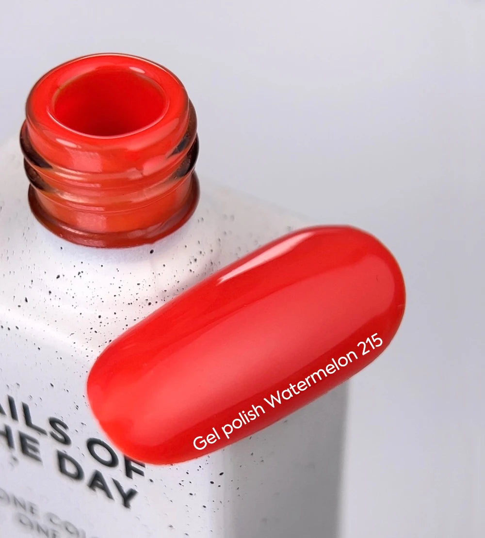 NAILSOFTHEDAY Gel Polish Watermelon‑215 – UV-GEL-LACK in intensivem Neon-Korallrot, deckend in 1 Schicht, LED/UV, 10 ml