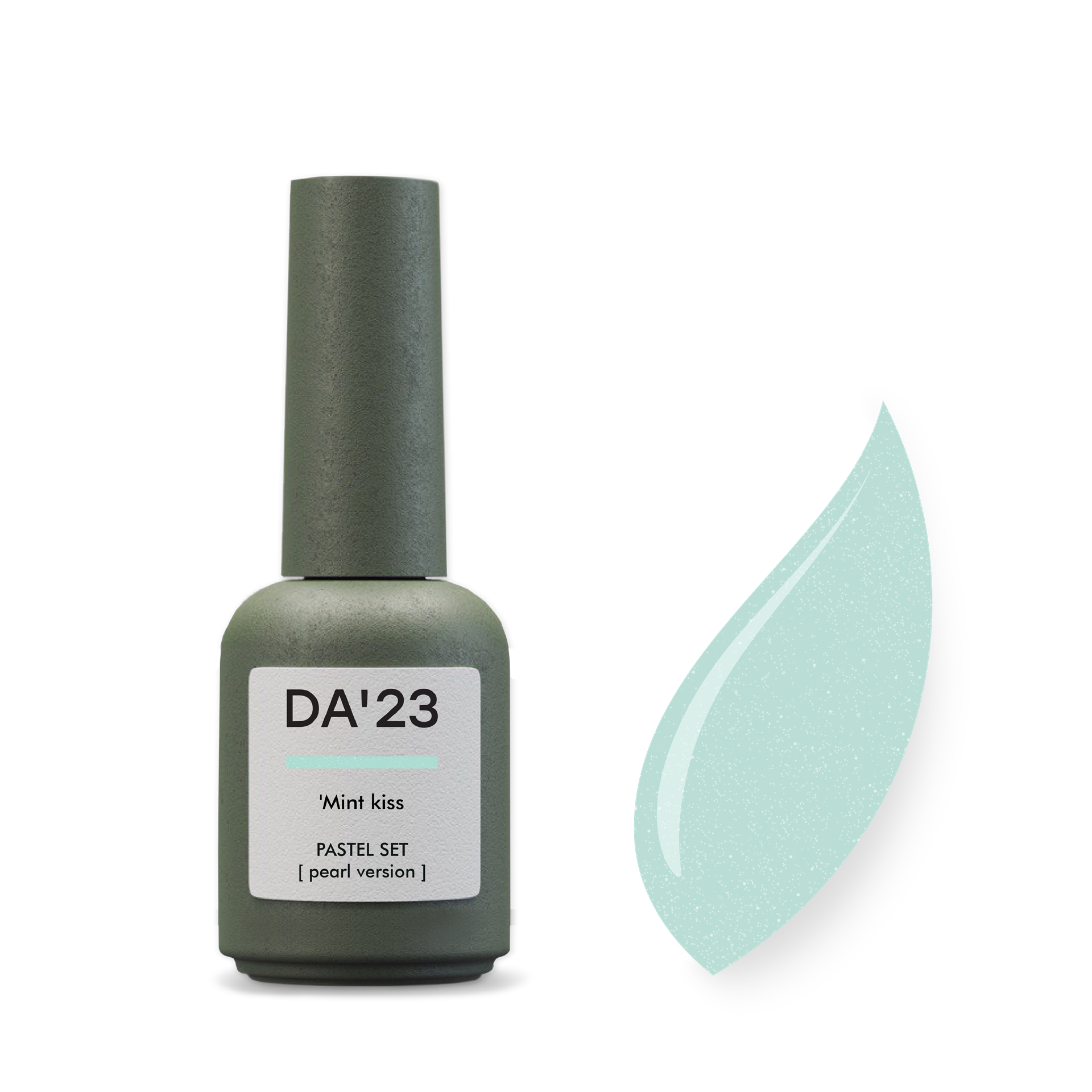 Gel Polish DA’23 Mint kiss [mʼyatnyy potsilunok], 8 ml – zartes Mintgrün mit Perlglanz, mittlere Konsistenz, langanhaltende Deckkraft