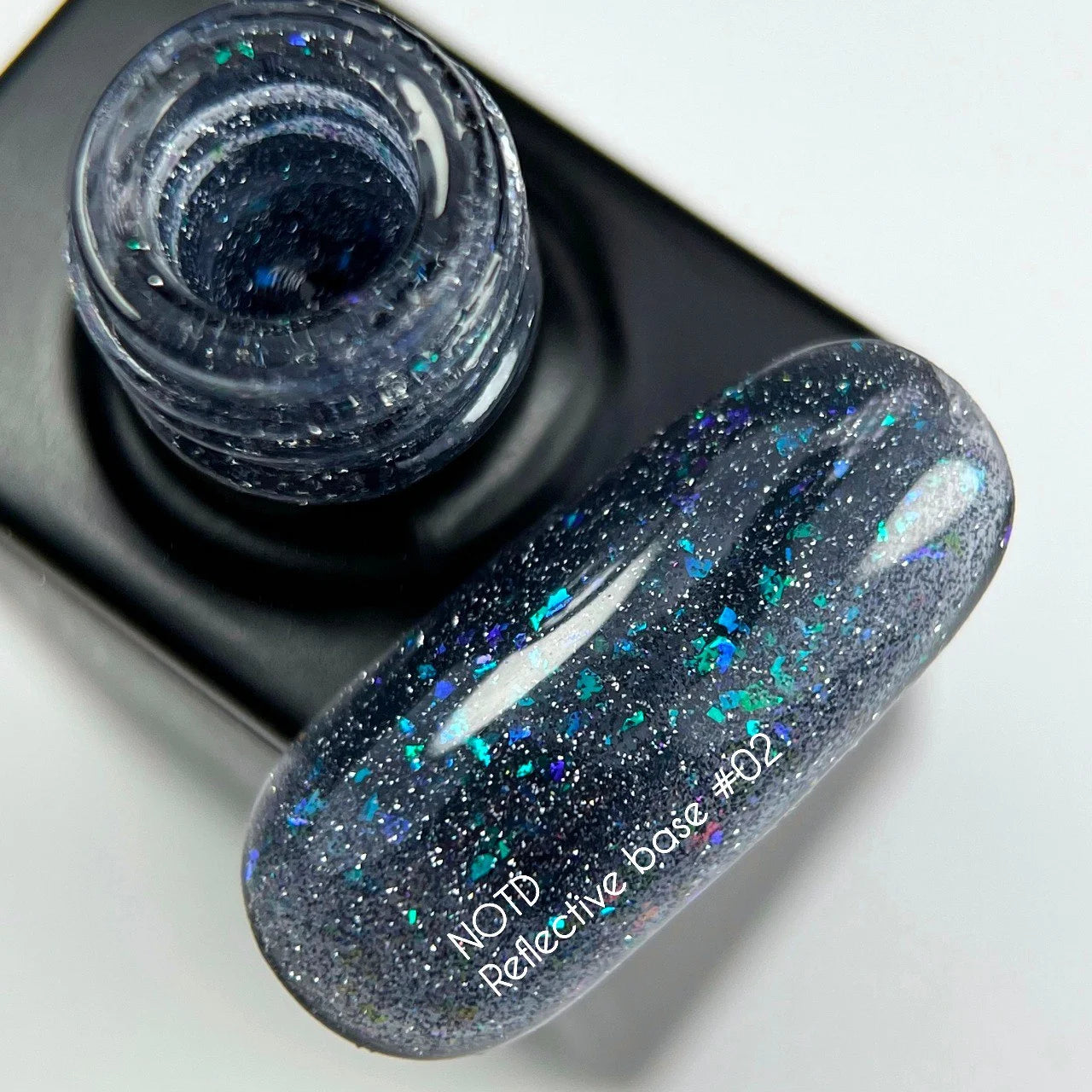 NAILSOFTHENIGHT Reflective Base 02 – камуфлирующая светоотражающая база с шиммером (синие и лазурные блестки), 10 мл