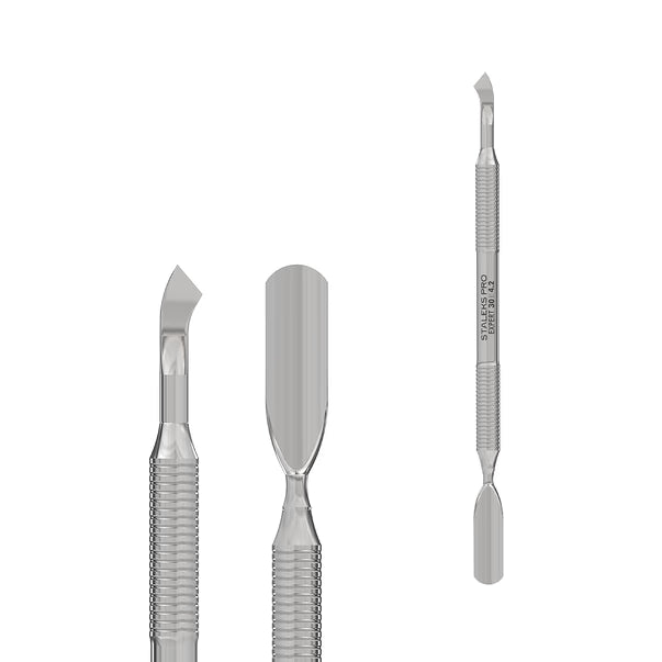 Маникюрная полая лопатка Staleks EXPERT  TYPE 4.2 — узкий скруглённый пушер и отогнутая лопасть для кутикулы