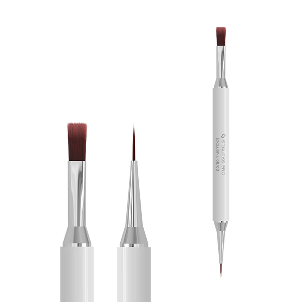 Staleks Exclusive Doppelseitiger Gel- & Nailart-Pinsel 08/03 – Gelpinsel 10 mm & Liner 10 mm für Builder Gel, Gel Polish und French