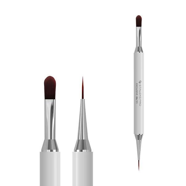 Staleks Exclusive Doppelseitiger Gel- & Nailart-Pinsel 06/11 – Gelpinsel 11 mm & Liner 12 mm für Builder Gel, Gel Polish und French