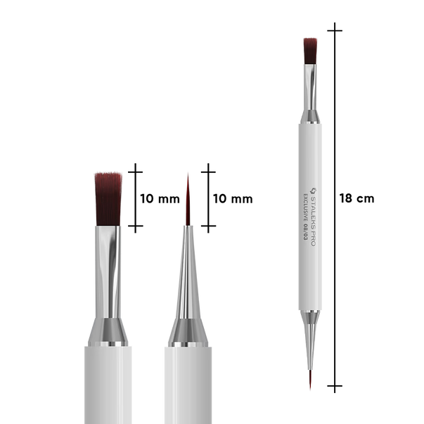 Staleks Exclusive Doppelseitiger Gel- & Nailart-Pinsel 08/03 – Gelpinsel 10 mm & Liner 10 mm für Builder Gel, Gel Polish und French