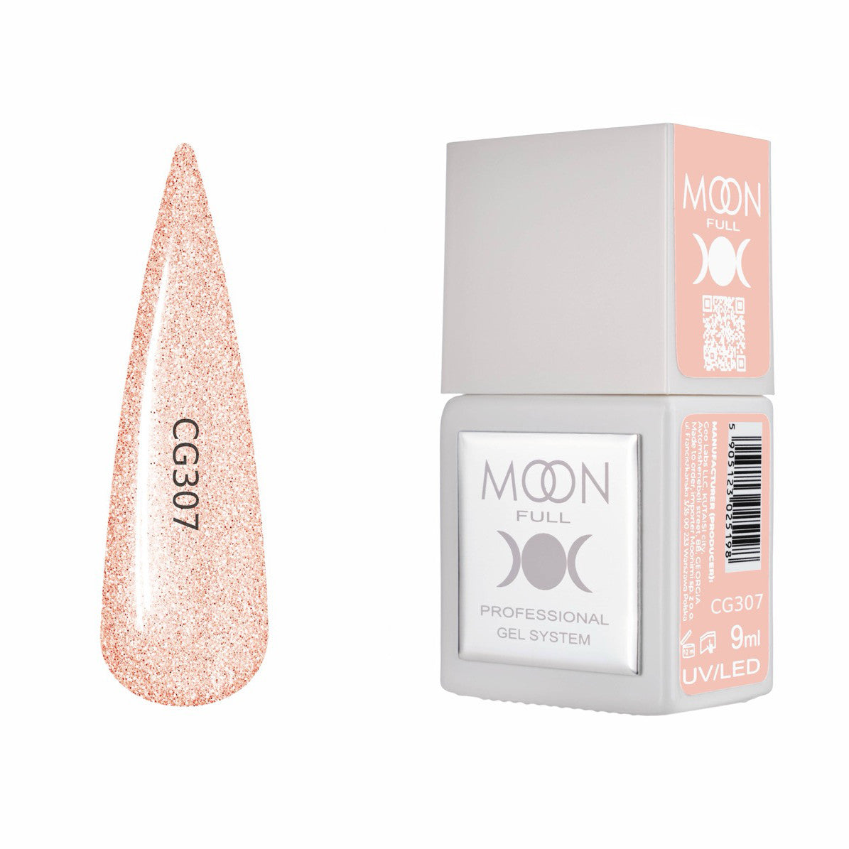 Moon Full Color Gel Polish 9 ml №CG307 – Pfirsich-Glanz, UV-Gel-Lack mit Schimmer