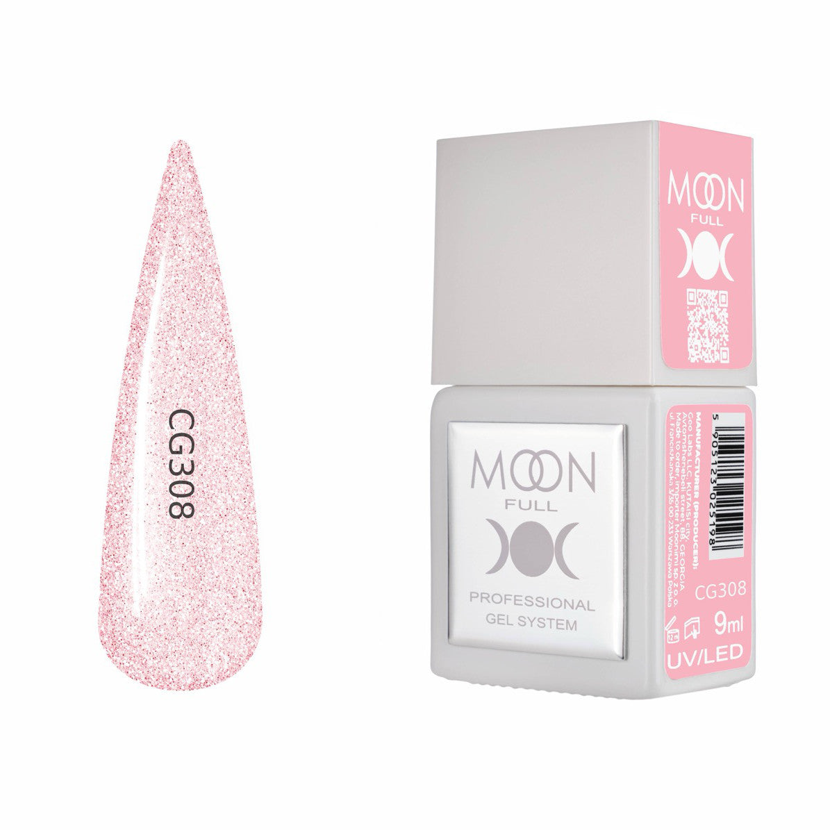 Moon Full Color Gel Polish 9 ml №CG308 – Rosa-Glitzer, UV-Gel-Lack mit Schimmer