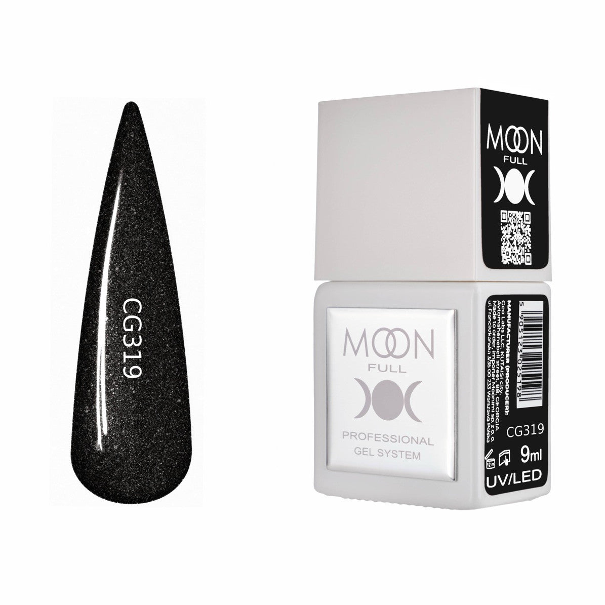Moon Full Color Gel Polish 9 ml №CG319 – Schwarz-Glanz, UV-Gel-Lack mit Schimmer