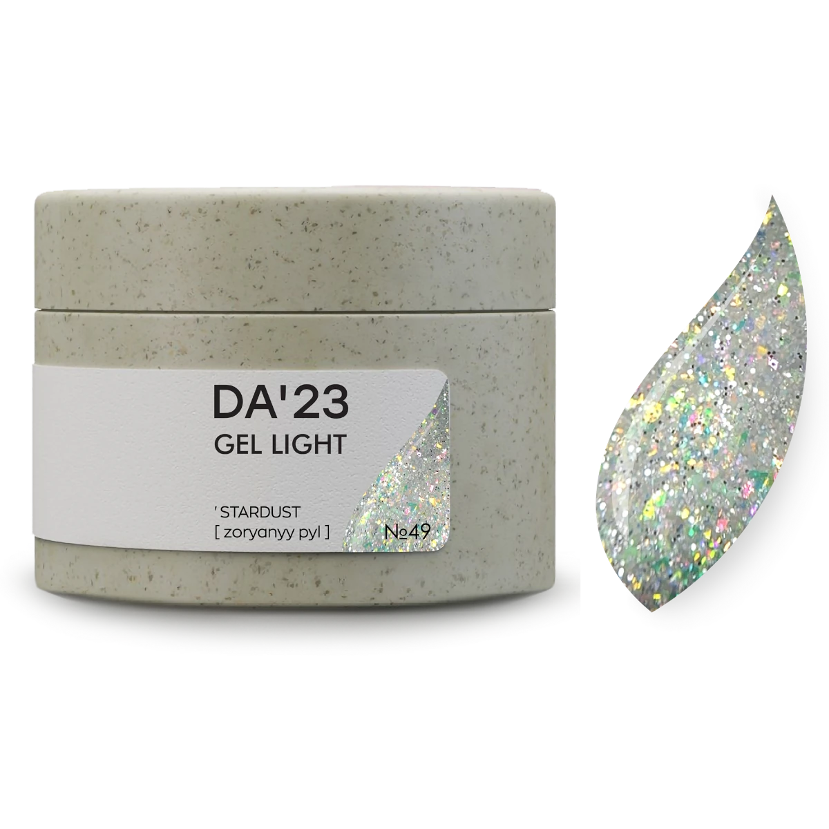 DA’23 Gel Light Stardust №49 30ml – transparentes Reflex Builder Gel mit Multicolor-Schimmer zur Nagelverstärkung und Modellage