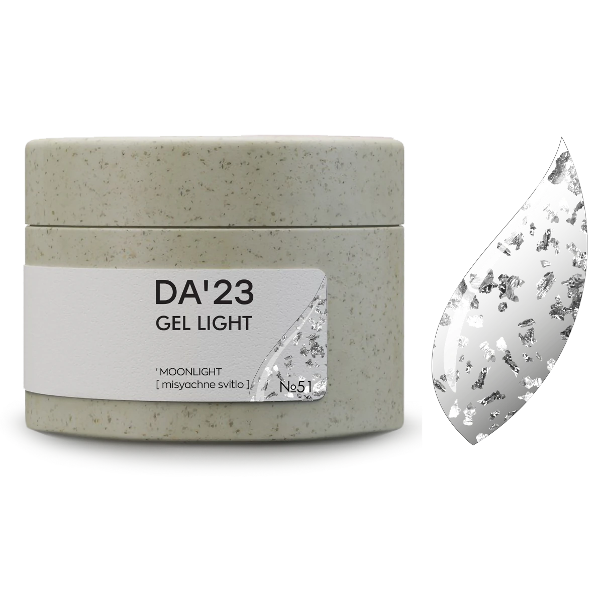 DA’23 Gel Light Moonlight №51 30ml – transparentes Builder Gel mit silbernem Schimmer zur Nagelverstärkung und Modellage