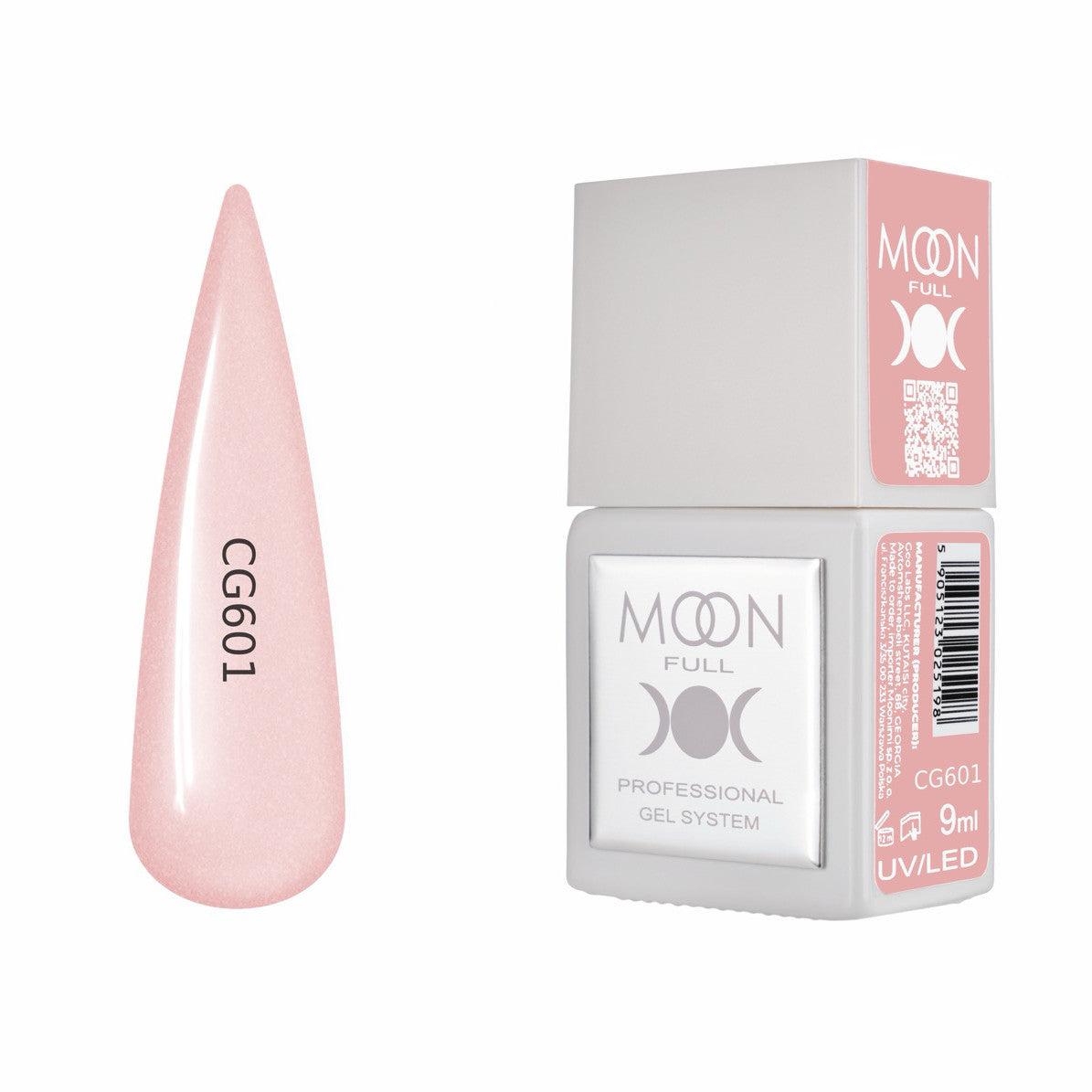 Moon Full Color Gel Polish 9 ml №CG601 – Lachsrosa-Glanz, UV-Gel-Lack mit leichtem Schimmer