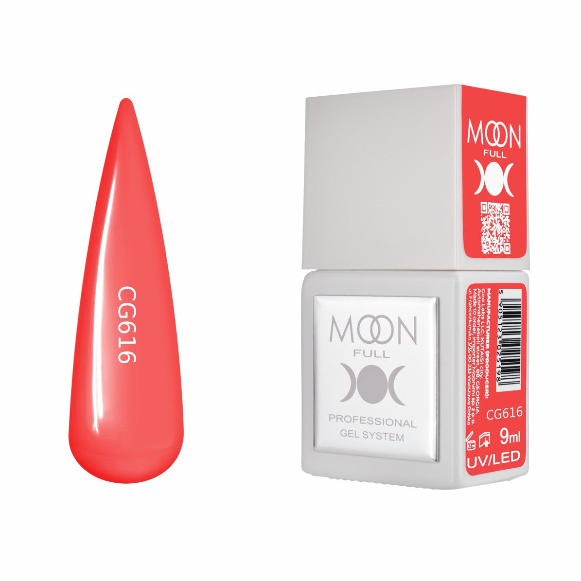 Moon Full Color Gel Polish 9 ml №CG616 – Intensives Rotkoralle, UV-Gel-Lack