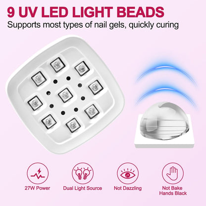CGBE Mini UV Nagellampe 27W für Gel Nägel | Tragbarer LED + UV Nageltrockner mit Auto-Sensor & 2 Timer Modi