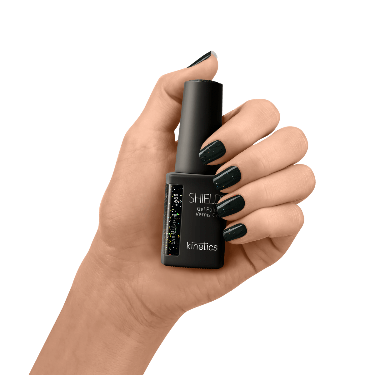 Kinetics SHIELD Gel Polish #668 ONYX 15 ml – mineralisches Schwarz mit subtilen Glitzereffekten UV Nagellack, HEMA-frei