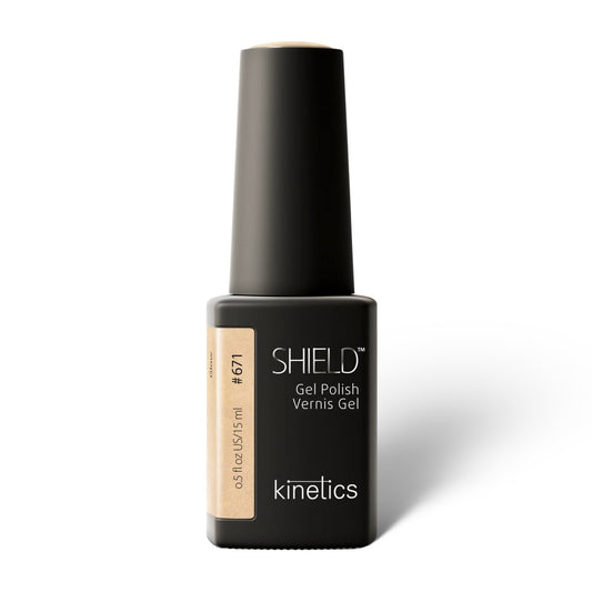 Kinetics SHIELD Gel Polish #671 GLOW 15 ml – Beige mit goldenem Schimmer UV Nagellack, HEMA-frei