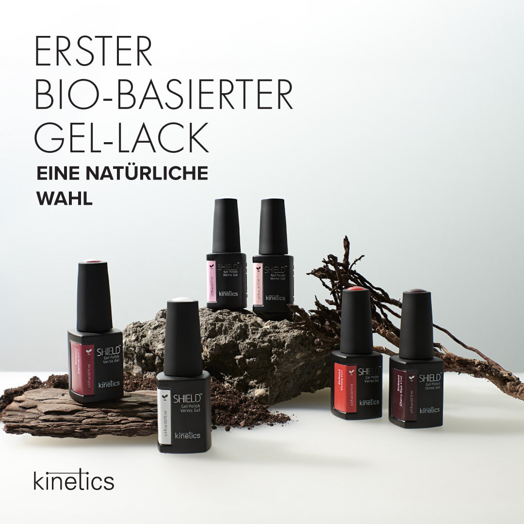 Kinetics SHIELD BIO bases Gellack Kollektion 8tlg. inkl. Display & Farbkarte – Bio-Gel Polish mit bis zu 50 % pflanzlichem Kohlenstoff