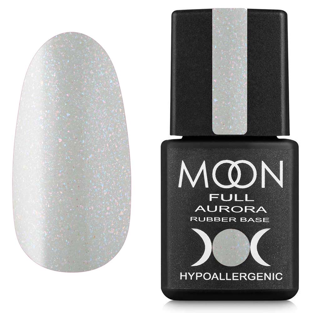 Moon Full Rubber Base AURORA №2004 – Professionelle Rubber Base in Hellgrau mit feinem Schimmer, 8 ml