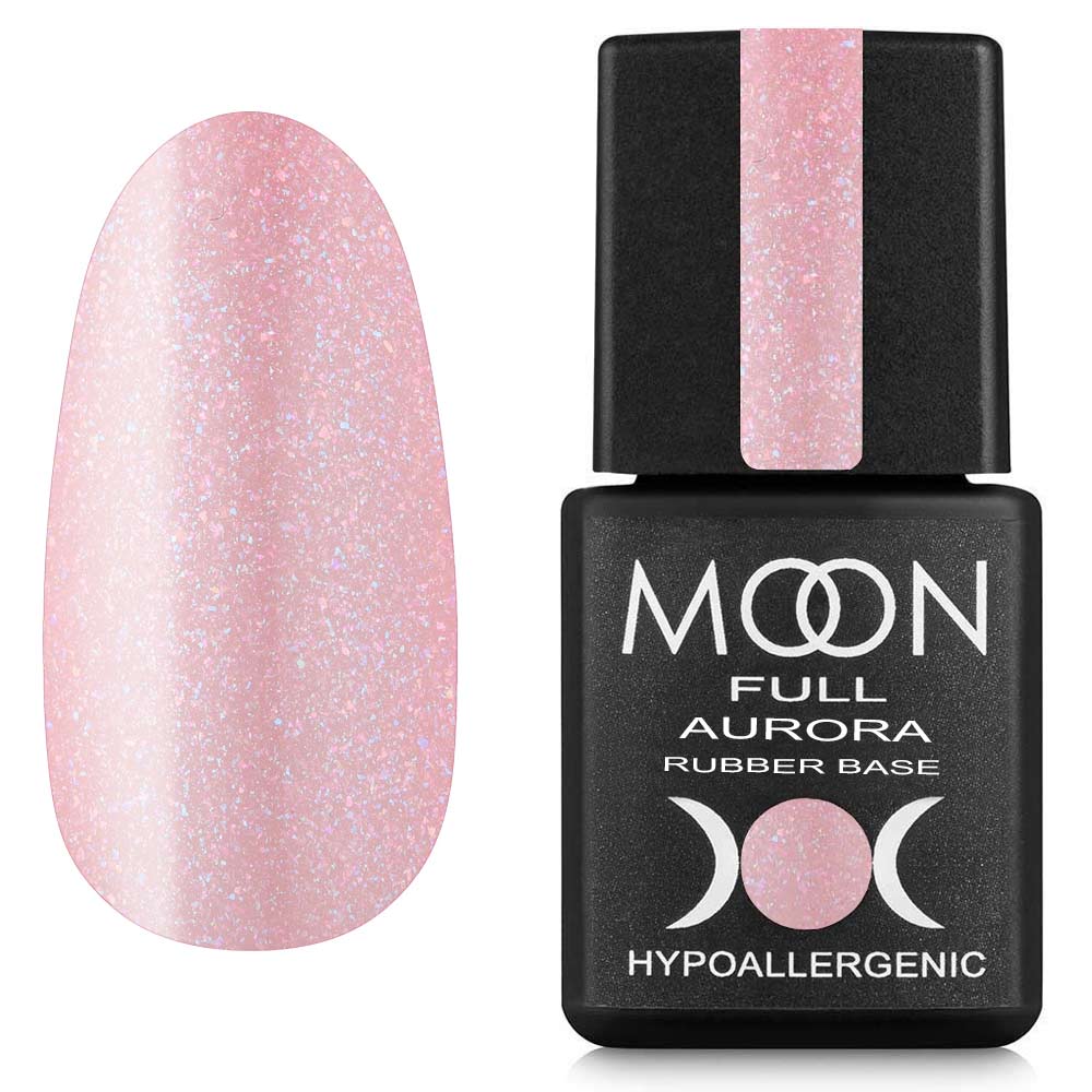 Moon Full Rubber Base AURORA №2005 – Professionelle Rubber Base in Rosa mit feinem Schimmer, 8 ml