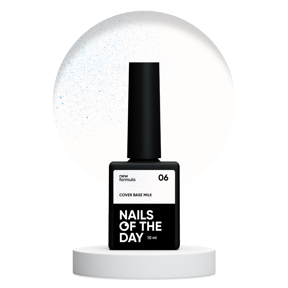 Nailsoftheday Cover base NEW Formula milk 06 - молочное, полупрозрачное с голубым шиммером камуфлирующее базовое покрытие для ногтей, 10мл