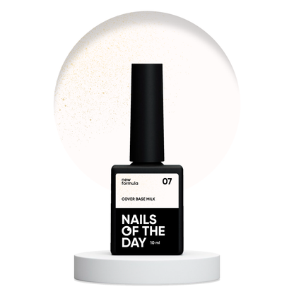 Nailsoftheday Cover base NEW Formula milk 07 - молочное, полупрозрачное с золотым шиммером камуфлирующее базовое покрытие для ногтей, 10мл