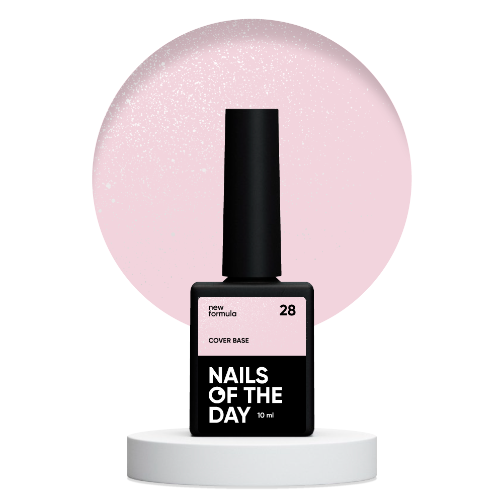 Nailsoftheday Cover Base NEW Formula 28 – durchscheinendes Puderrosa mit silbernem Schimmer, Camouflage-Basislack für Nägel, 10ml