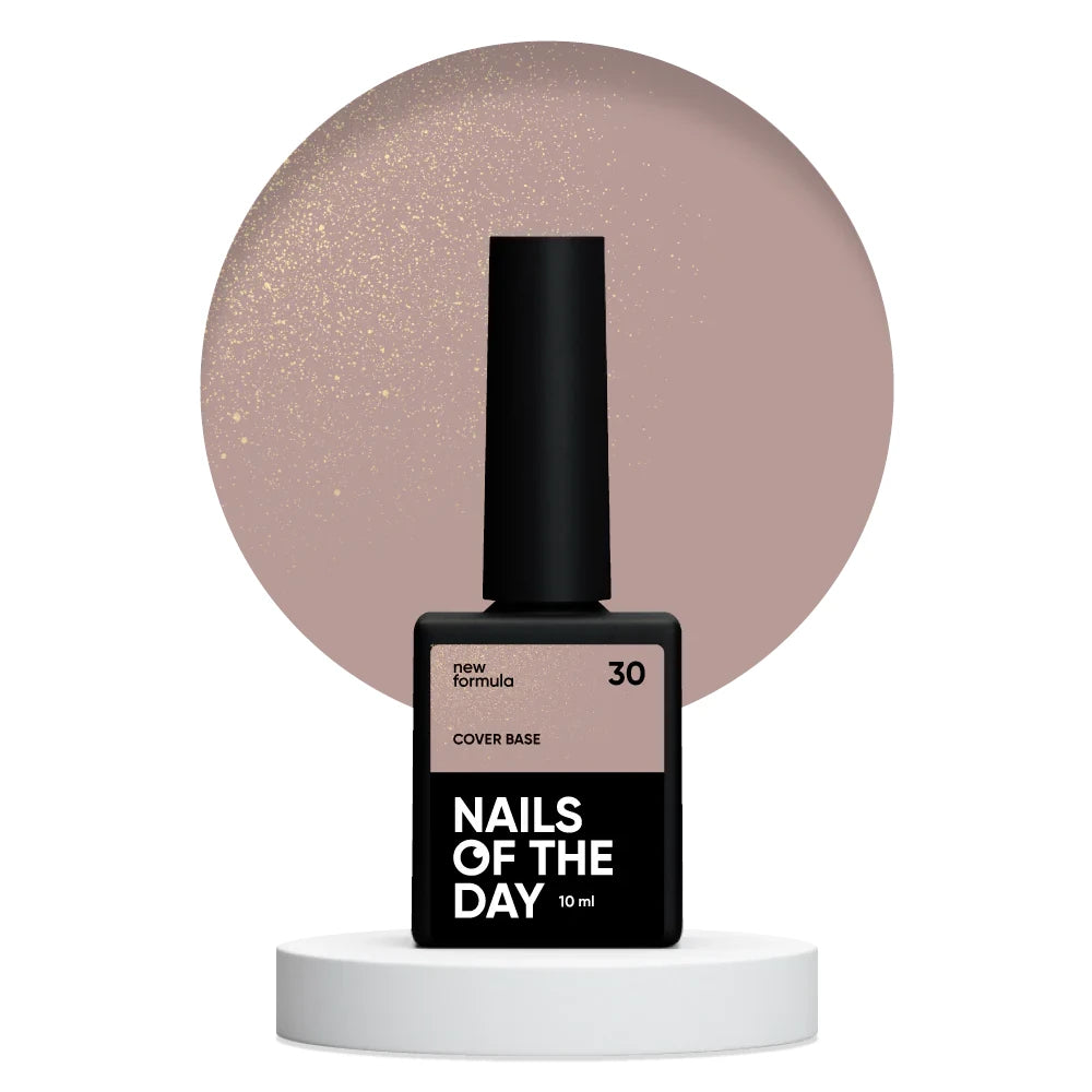 Nailsoftheday Cover Base NEW Formula 30 - натурально-нюдовый с золотым шиммером, теплый нюд с золотым оттенком, камуфлирующее базовое покрытие для ногтей, 10мл