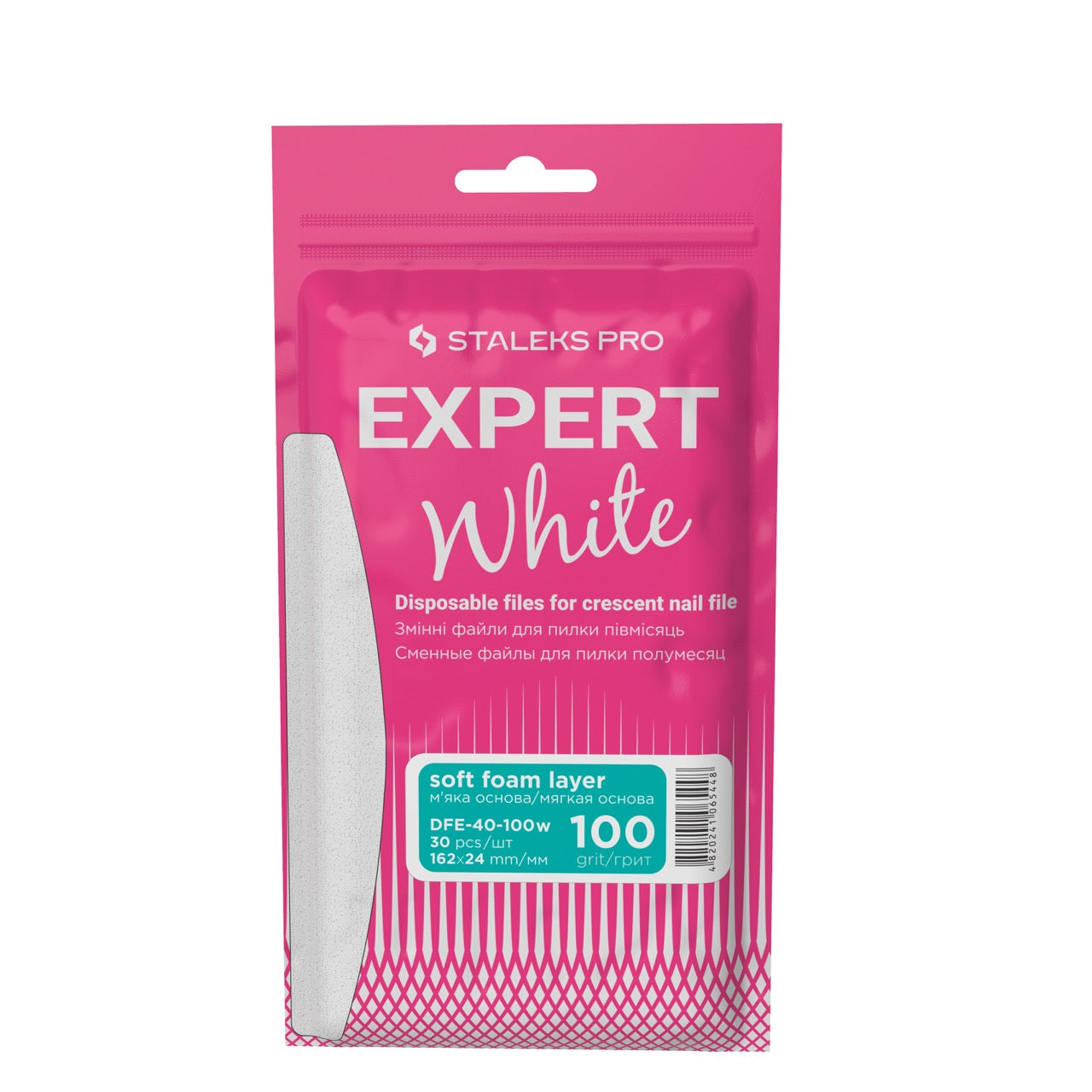 Staleks Pro Expert 40 Weiße Wechsel-Feilen, Halbmond, weiches selbstklebendes Trägermaterial, 100 Grit, 30 Stück – für Maniküre