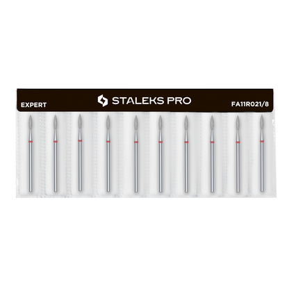 Staleks Diamantfräser „Spitze Flamme“ Rot 1,6–2,1 mm | 8 mm Arbeitsteil | Feine Körnung | Profi Maniküre