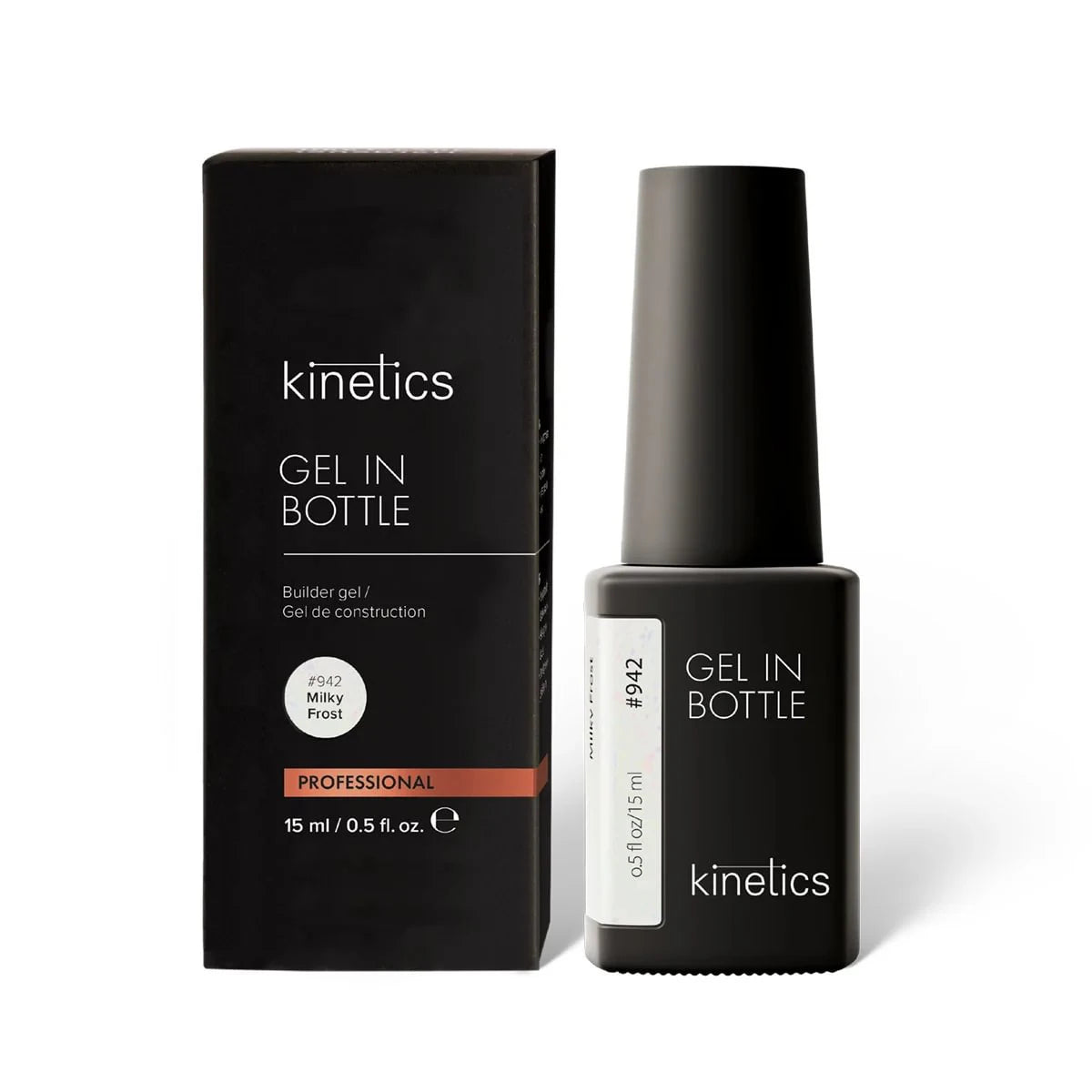 Kinetics Gel in Bottle Milky Frost #942 15ml – Flüssiges Nagelverstärkungs-Gel, Frost Effekt, milchiges Weiß