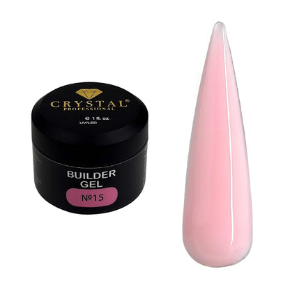 Crystal Builder Gel №15 Pastel Pink 15ml – Aufbaugel für natürliche Nägel, zarter Nude Look & Nagelverlängerung