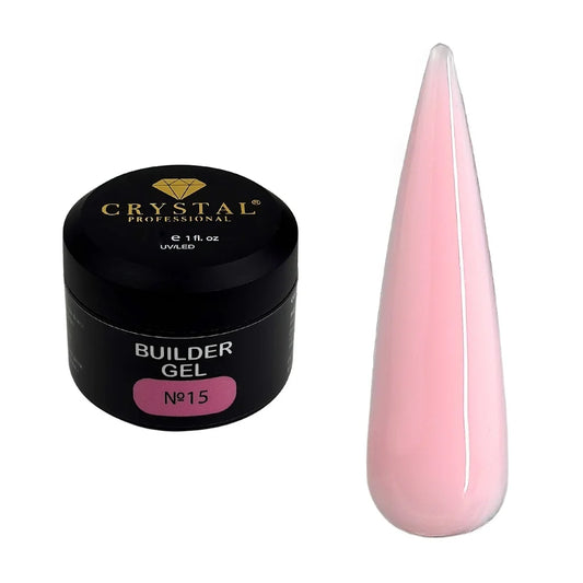Crystal Builder Gel №15 Pastel Pink 15ml – Aufbaugel für natürliche Nägel, zarter Nude Look & Nagelverlängerung