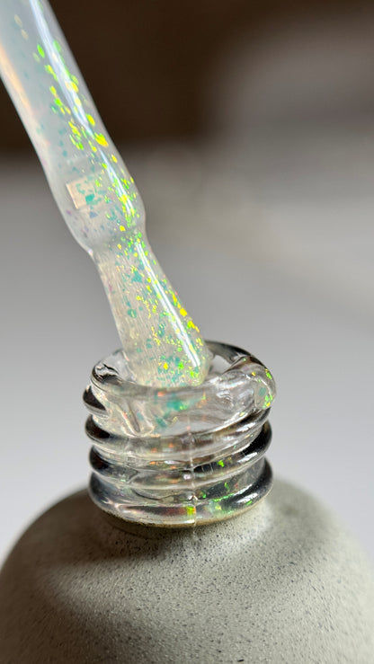 Top DA’23 Hope [nadiya], 14 ml – прозрачный топ для гель-лака с мягкими блёстками юки, лёгкий эффект, идеальный блеск