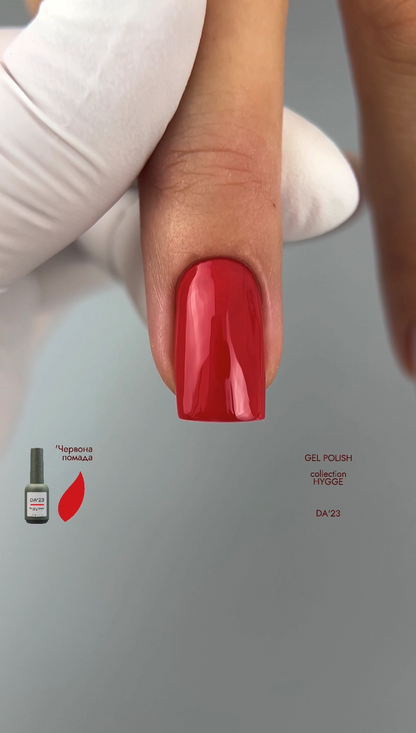 Gel Polish DA’23 Chervona pomada [red lipstick], 8 ml – intensives klassisches Rot, mittlere Konsistenz, glänzendes Finish, langanhaltende Deckkraft