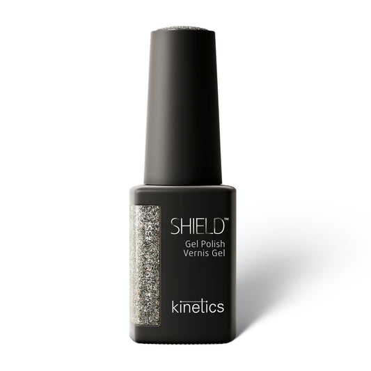 Kinetics Shield Gel Polish #351 RUNNING OUT OF CHAMPAGNE – Silber‑Glitzer UV-Gellack, HEMA-frei, 15ml
