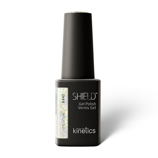 Kinetics SHIELD Gel Polish #445 UNICORN TEARS 15ml – UV Nagellack Clear mit Crystal Flakes, HEMA‑frei